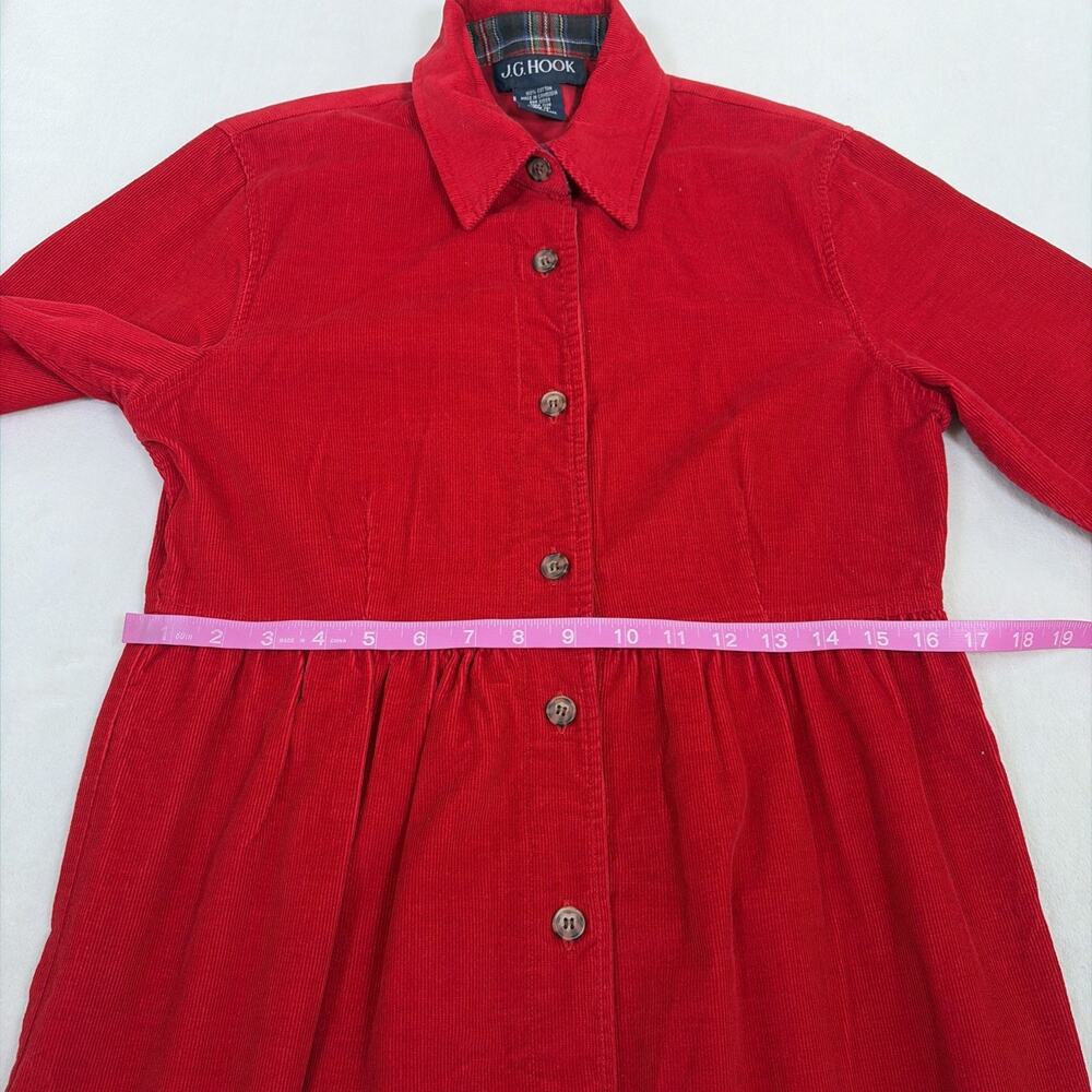 Vintage JG Hook Shirt Dress 8 Red Corduroy Button Front Prairie Cottage Holiday - Picture 3 of 8